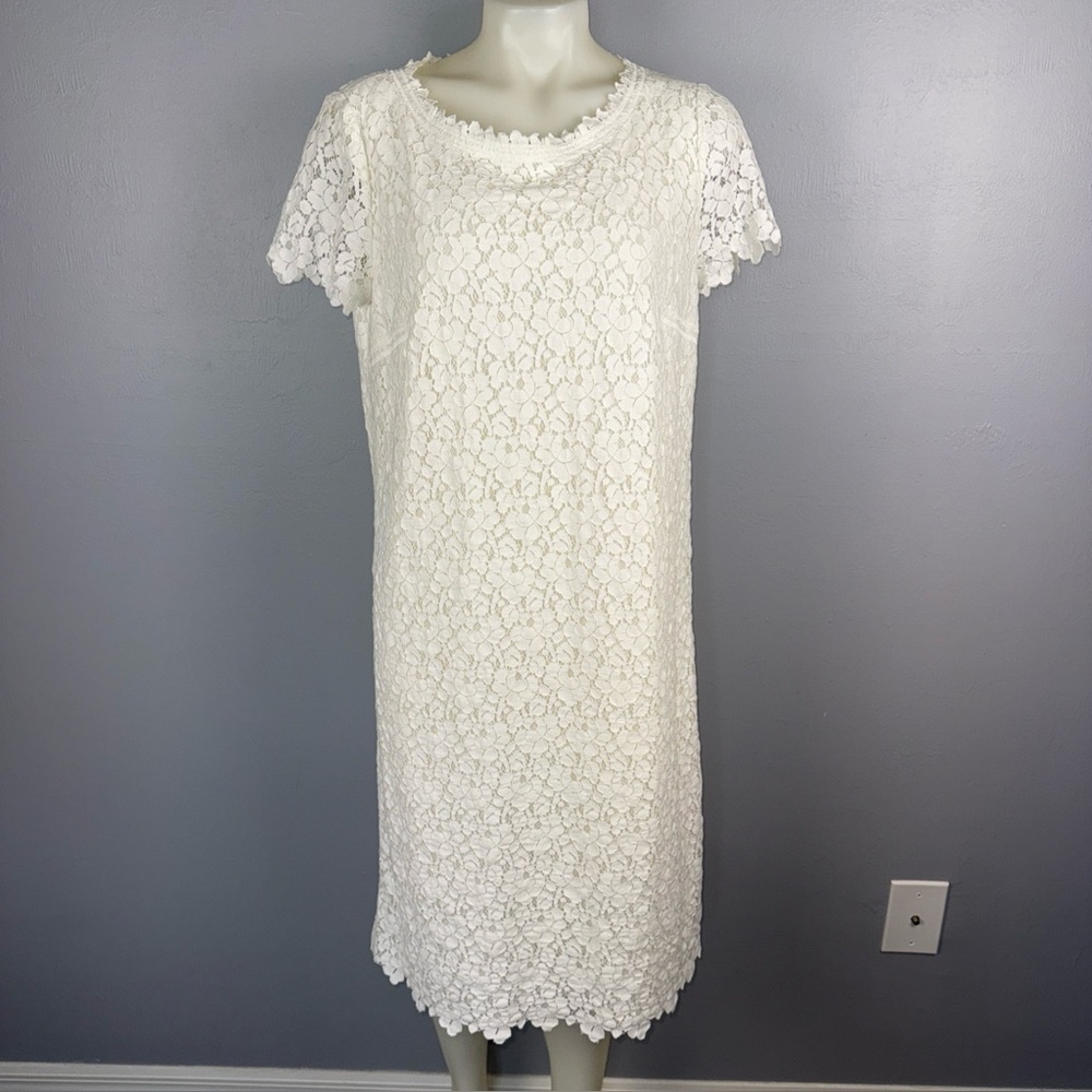 Giorgio Grati Dress Sz 46‎ (10) Ivory Floral Crochet Overlay Shift Cottagecore